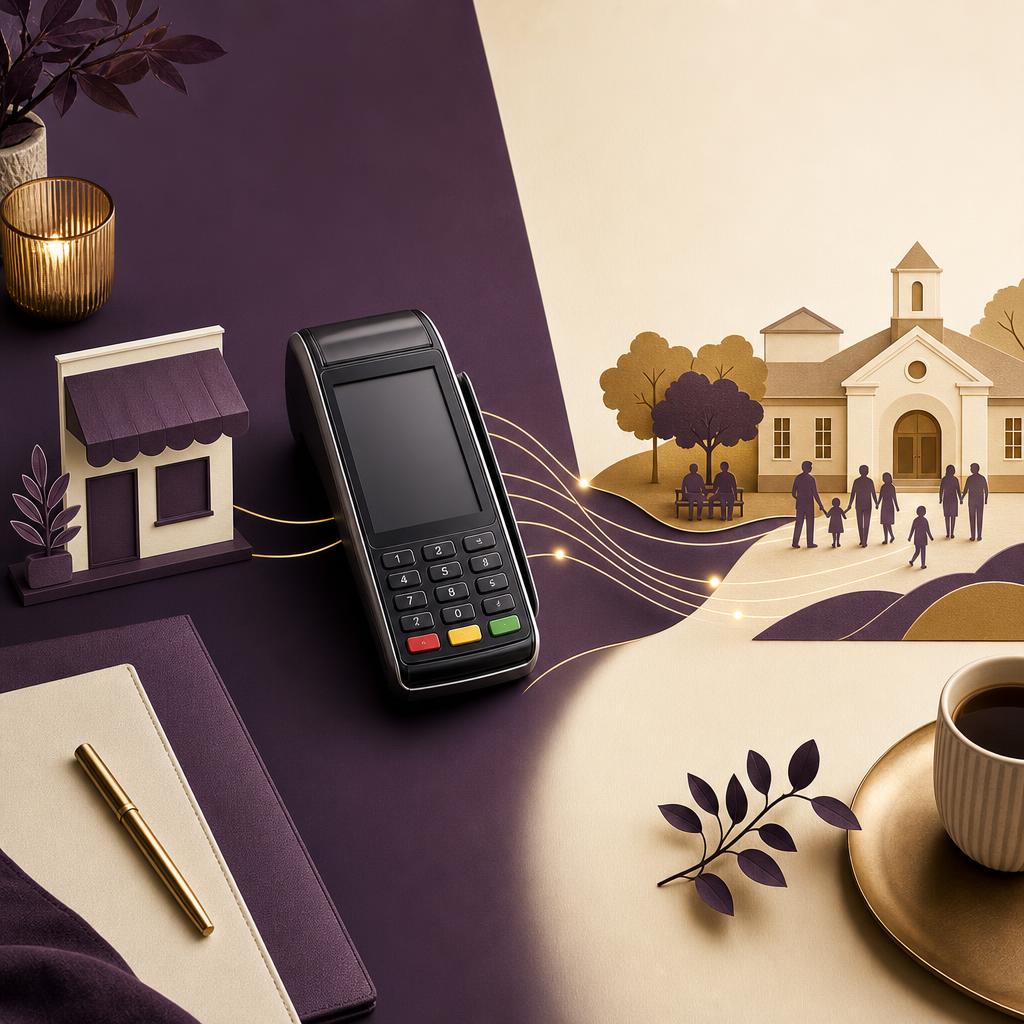A payment terminal connecting a local business with a community organization